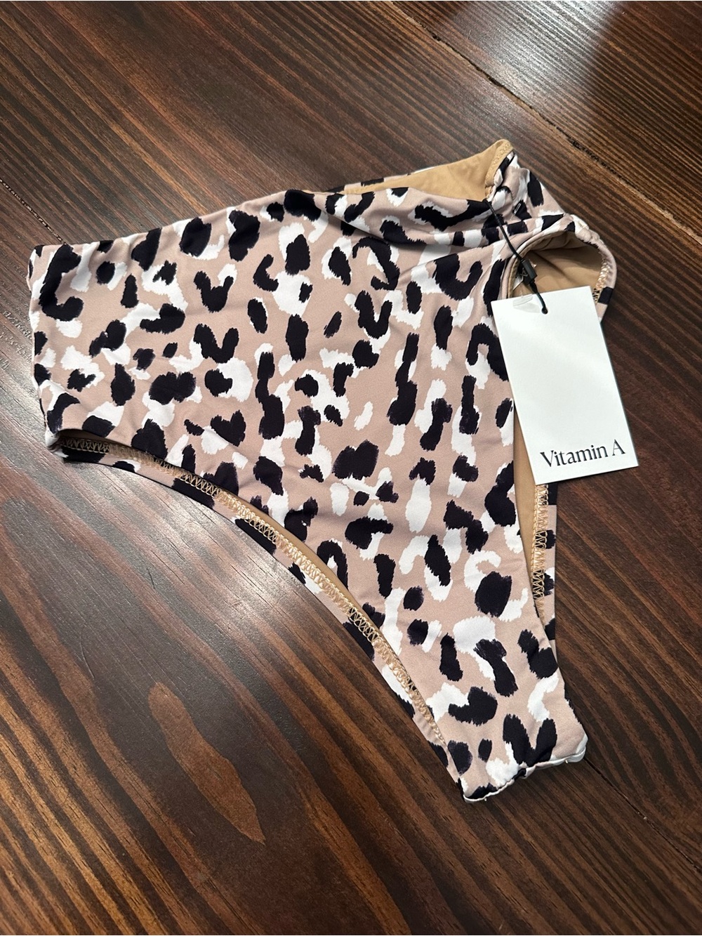 Vitamin A Leopard Print High-Cut Bikini Brief in Taupe and Black